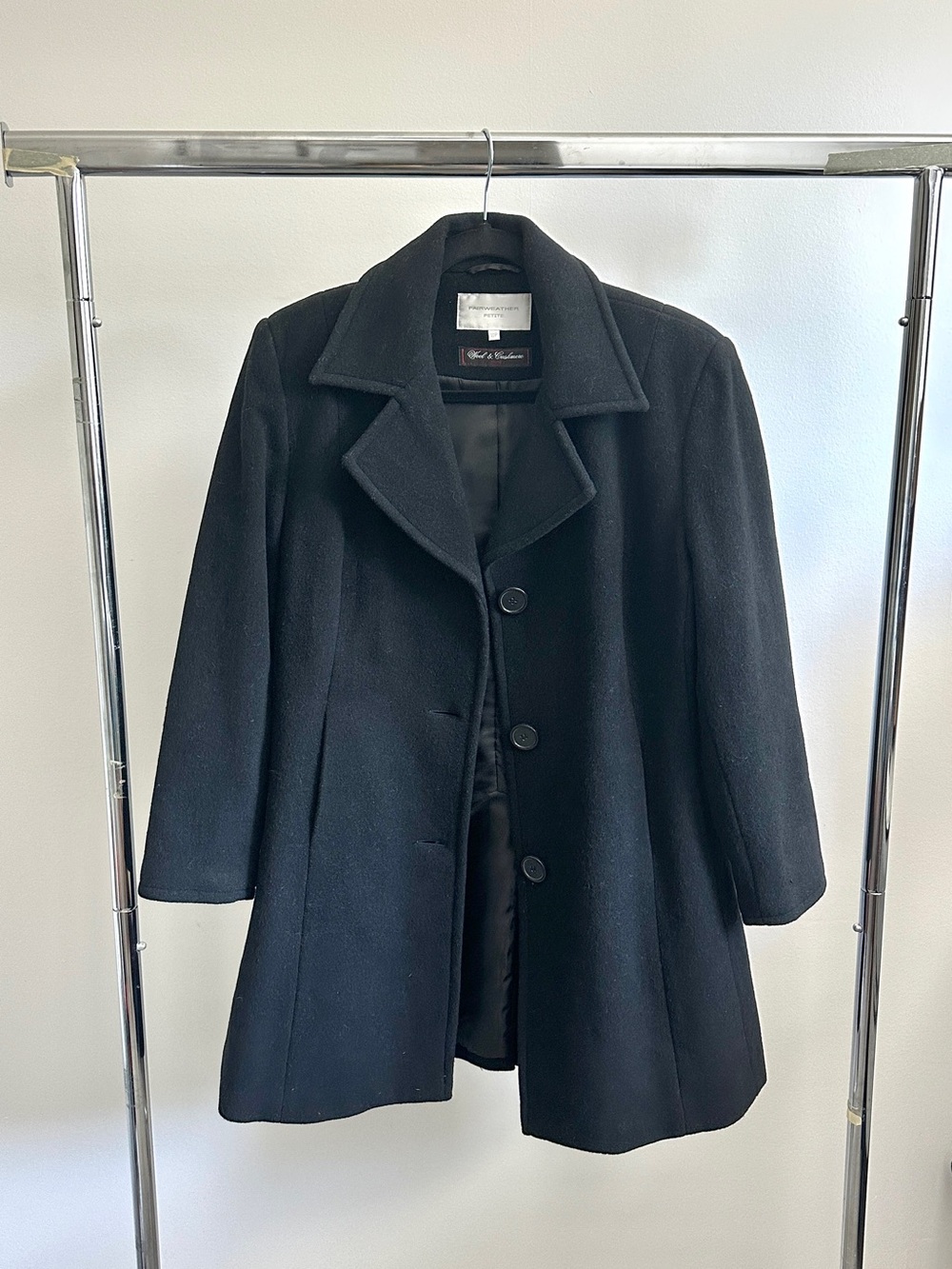 Vintage Black Wool Pea Coat | Fairweather - Tailored Three-Button Jacket Sz 10P - Picture 4 of 9